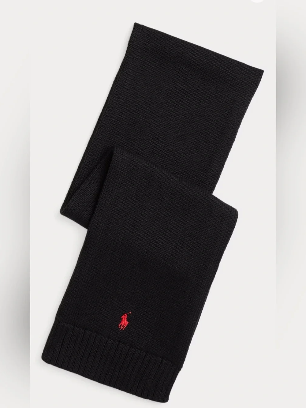Polo Ralph Lauren Black Knit Scarf with Red Pony Logo cotton 4-7 y boys
